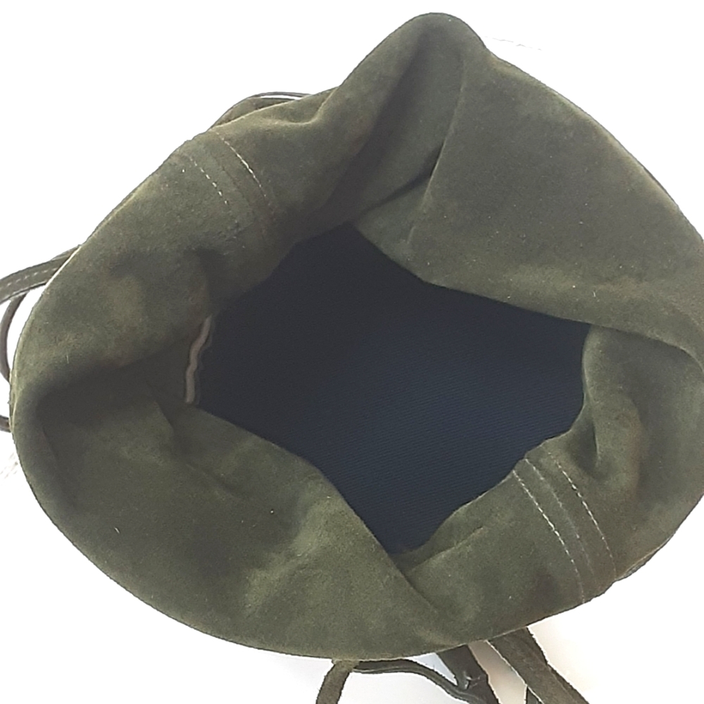 VTG YVES STAINT LAURANT ANJA Green Suede Caramel Leather Mini Bucket Bag - Picture 6 of 13